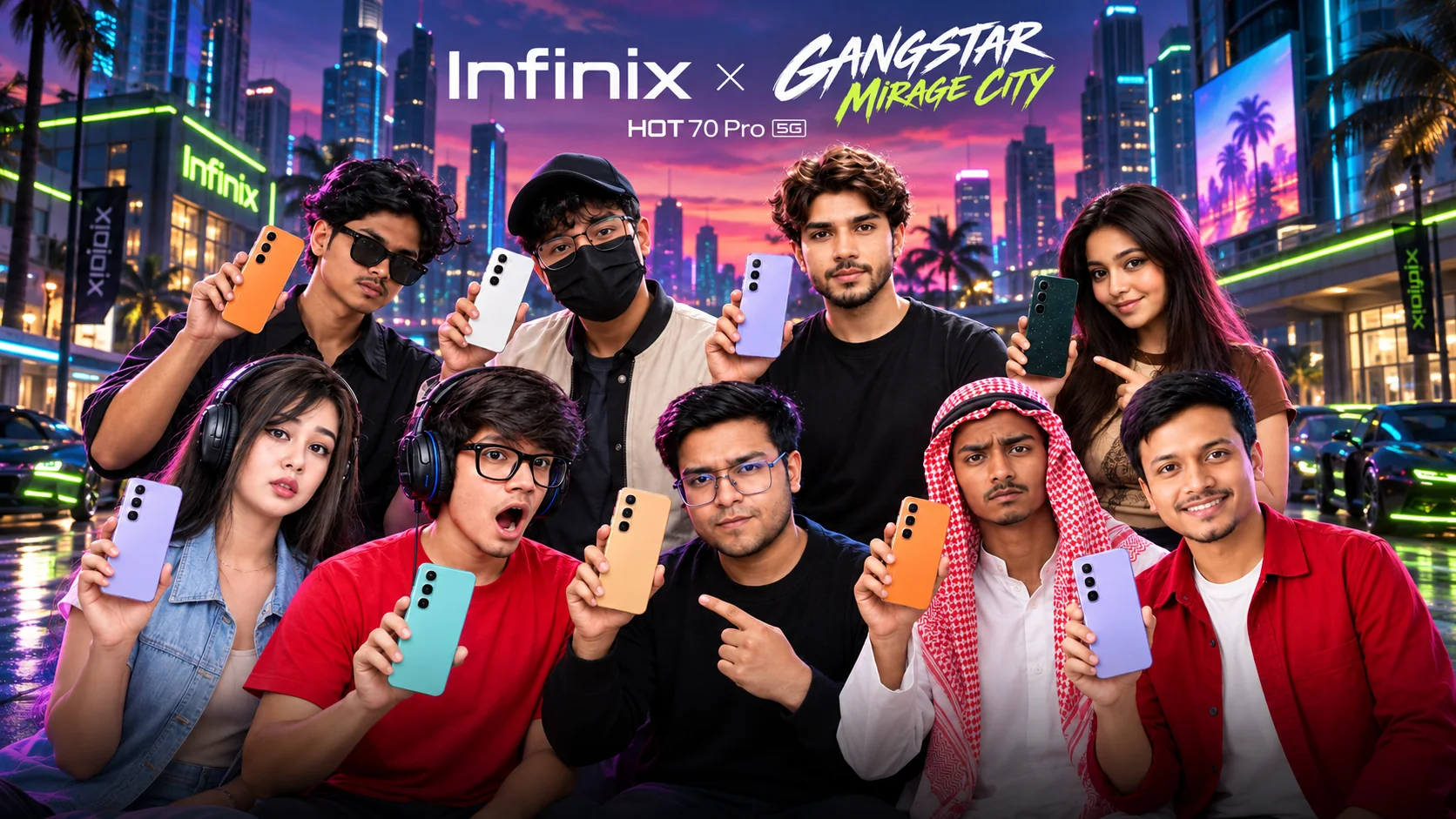 The Infinix HOT 70 Pro campaign creators holding the phone